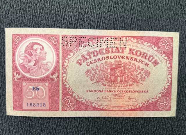 Czechoslovakia 50 Korun 1929  Specimen Banknote Alfons Mucha "AU - CRISP"