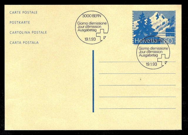 Ganzsache m/Ersttagsstempel " Bergseen " : Mi.-Nr: P 251 ; SSt: Bern , 19.1.1993