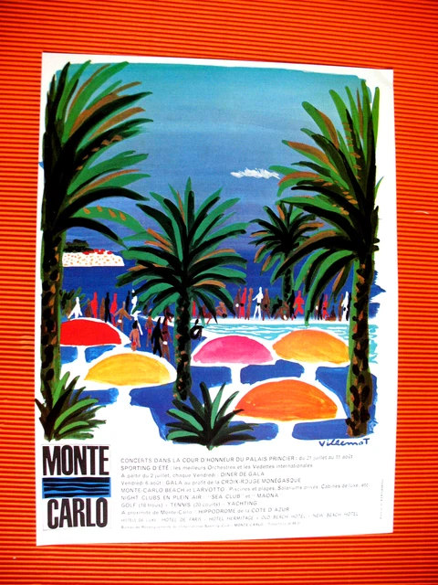 Monte Carlo Tourisme Press Advertisement Illustration Villemot Ad 1965