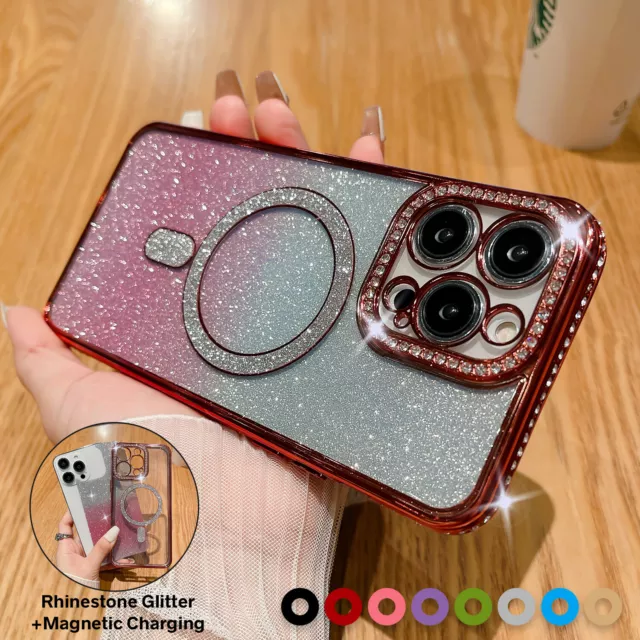Rhinestones Gradient Mag Safe Magnetic Case For iPhone 15 14 13 12 11 Pro Max