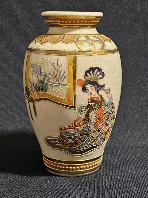 An Antique Japanese Satsuma Pottery Vase Hand Decorated and Gold Gilded