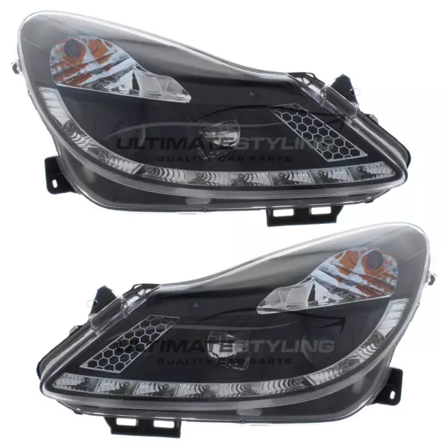 Vauxhall Corsa D Headlights 2006-2011 LED DRL Black Projector Upgrade SXi VXR