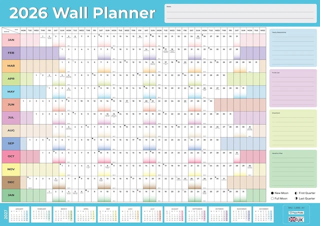 2026 WALL PLANNER A1 Year Planner 2026 Wall Calendar Uk (Jan 2026 to