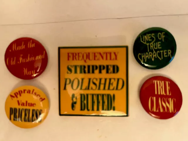5 Novelty Pin-back Buttons Old Timers Lot Gifts Jackets Hats Purse Vests