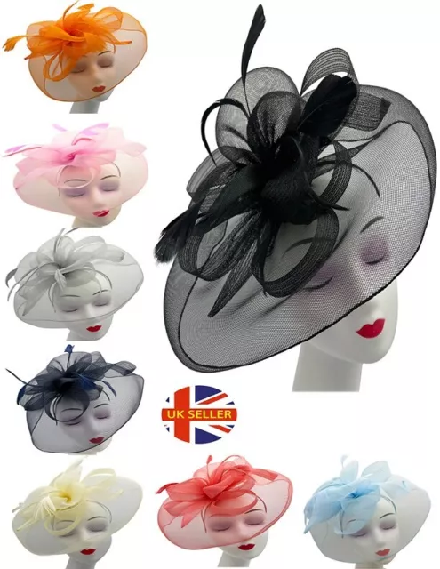 Large Women Fascinator Headband Clip Hat Flower Net Royal Ascot Race Weddings
