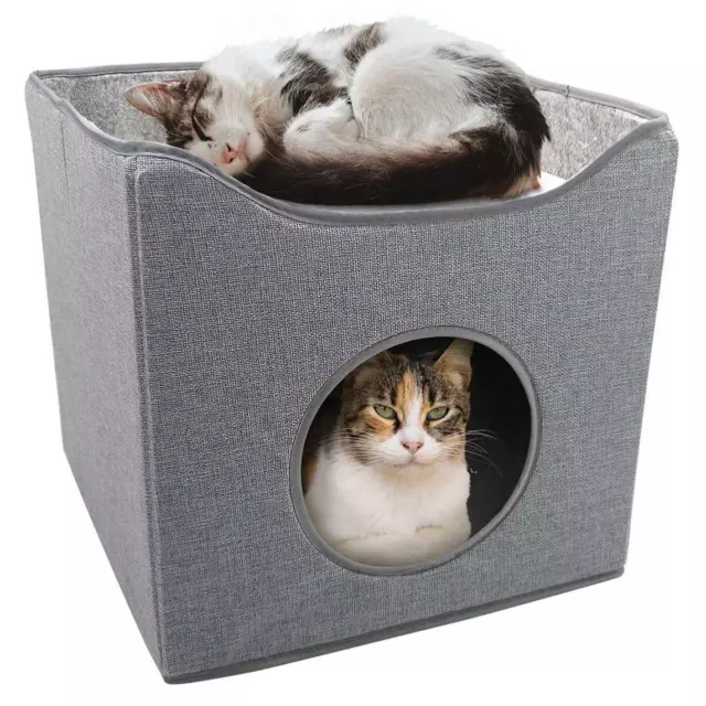 Large Cat Cave Cosy Foldable Bed Pet House Furry Soft Cushions Stackable Grey