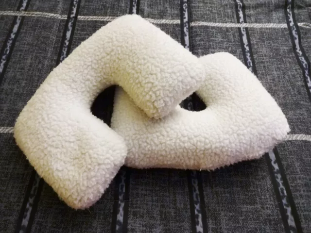 Vintage Lot 2 INFLATABLE TRAVEL NECK PILLOWS White Textured Fleece U Shaped