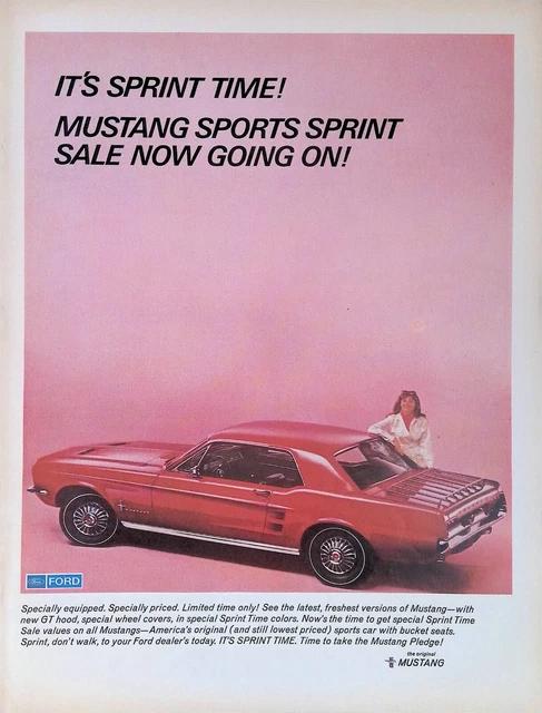 Print Ad 1968 Ford Red Ford Mustang GT 2 Door Hardtop Pretty Woman Sprint Time