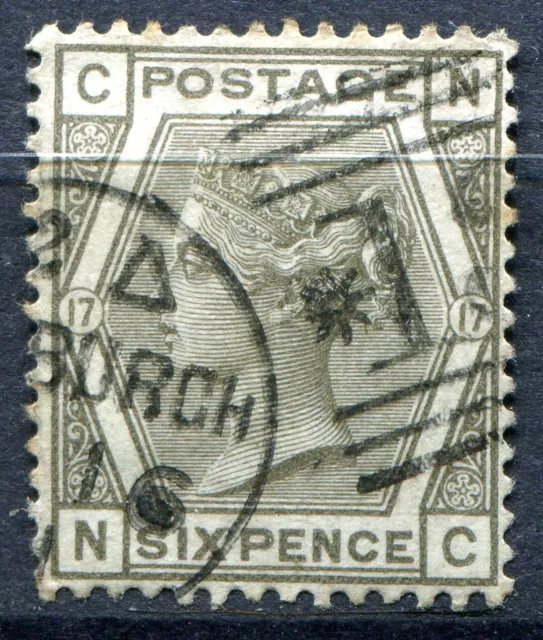 (413) VERY GOOD LIGHTLY USED SG161 QV 6d GREY PLATE 17