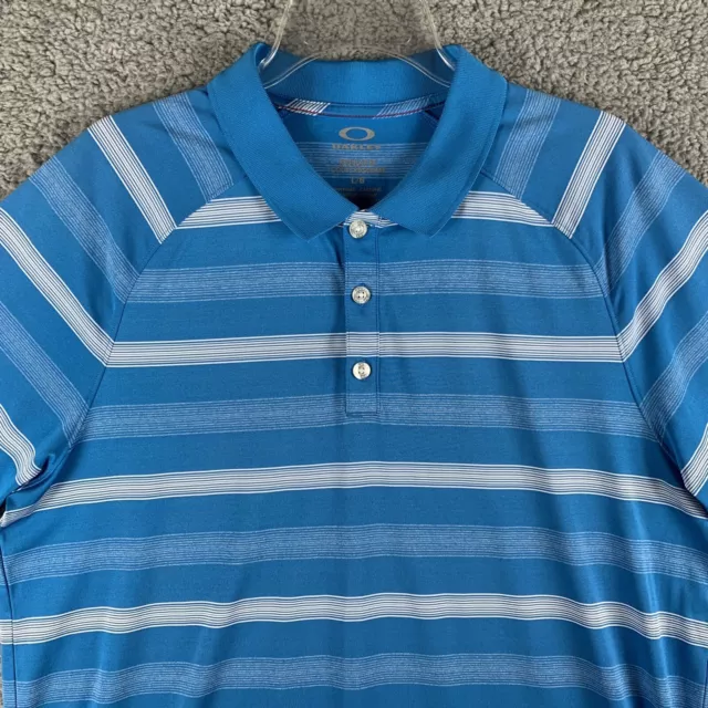 Oakley Hydrolix Golf Polo Shirt Mens Blue White Striped Regular Fit Size Large