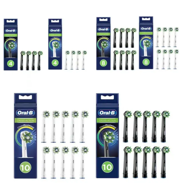 For Oral-B Cross Action Toothbrush Heads CleanMaximiser 4/8/10Pack WHITE/BLACK-