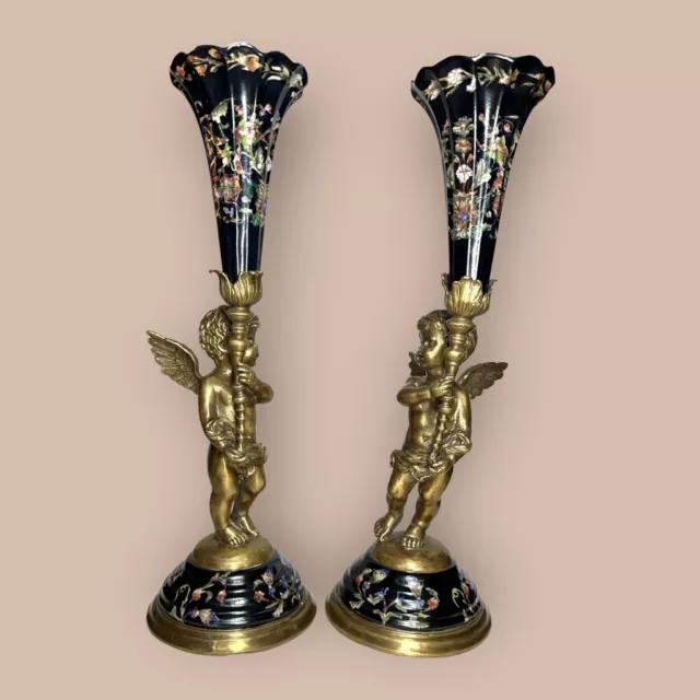2 Bronce Ángel Con Florero Barroca Estilo Antiguo Negro Oro Porcelana 39cm 2,8kg 3