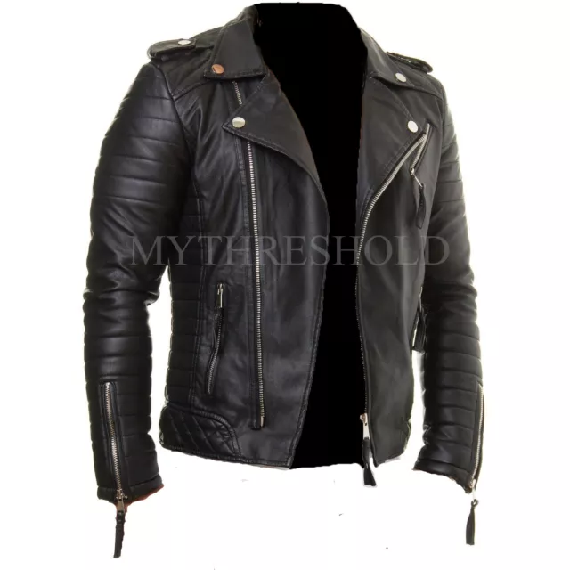 Mens Genuine Lambskin Leather Jacket Motorcycle Black Slim fit Biker jacket