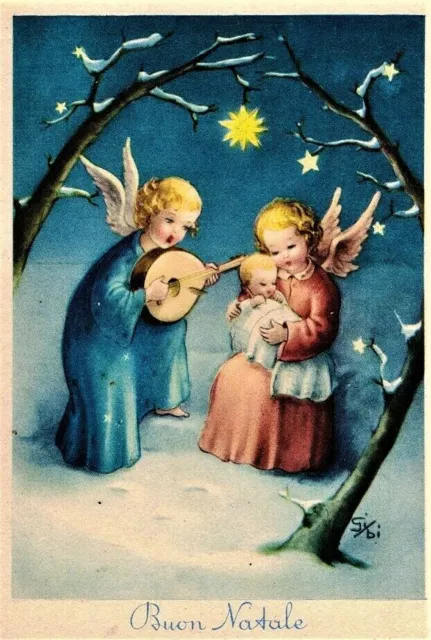 GINO BOCCASILE Bambini Angeli Musici con Gesù bambino Buon Natale PC C 1949