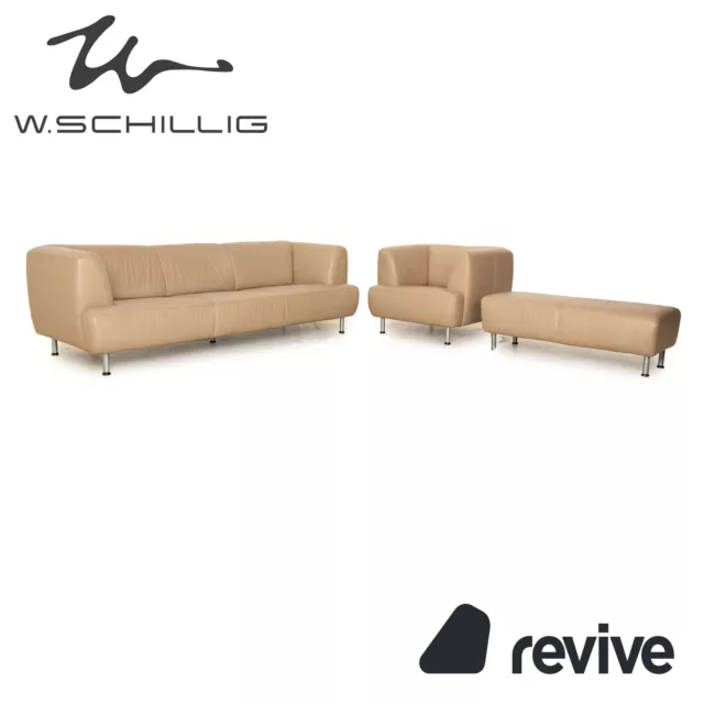 Willi Schillig Leder Sofa Garnitur Beige Hocker Sessel Dreisitzer Beige Taupe