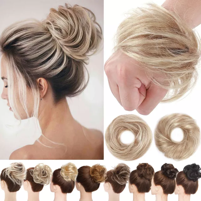 100% Real Remy Human Hair Scrunchie Messy Bun Updo Cover Hair Piece Extensions