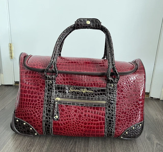 Samantha Brown Burgundy Faux Croc Rolling Wheeled Weekender Luggage Bag