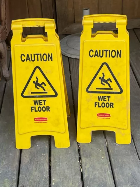 Rubbermaid Caution Yellow Wet Floor Signs Folding Double Side Set of 2
