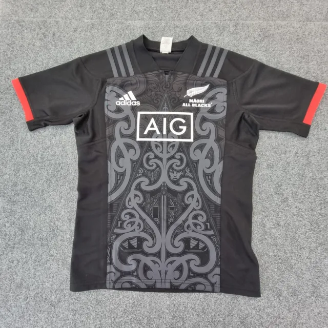 Maori all blacks Jersey Men LARGE black Rugby Union adidas sports Size L