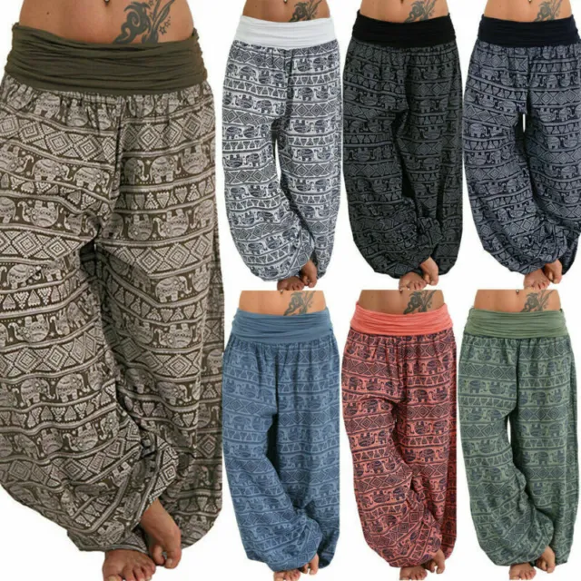 Women Boho Hareem Trousers Baggy Yoga Gypsy Ali Baba Hippy Harem Pants Plus Size