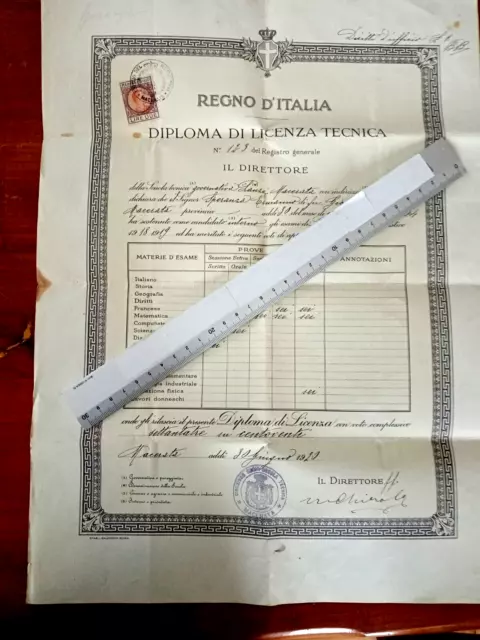 Regno D'Italia -Diploma di Licenza Tecnica- Macerata 1920