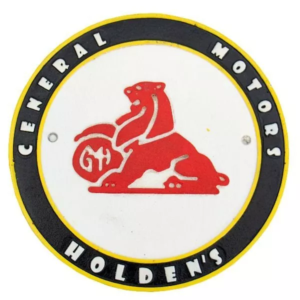 GMH Holden Badge White & Red Cast Iron Sign 24cm - Man Cave Plaque - Licensed