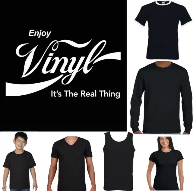 ENJOY VINYL T-Shirt Mens Funny Music DJ Decks Record LP Technics Headphones Top