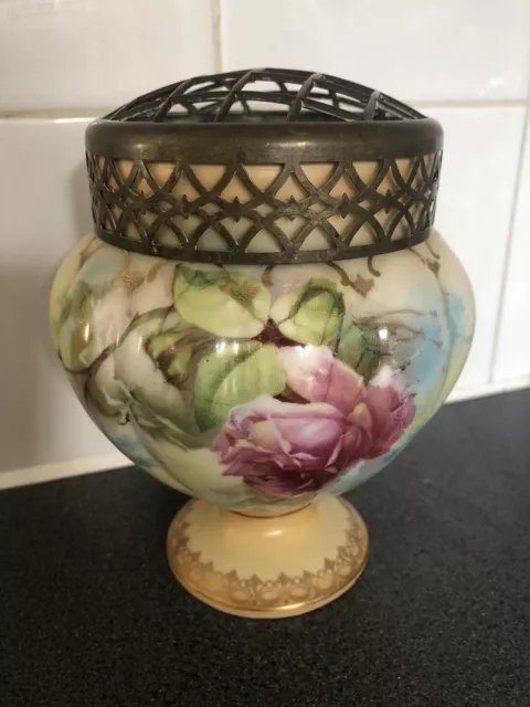 Antique Victorian posy/rose bowl hand-painted Floral Design.