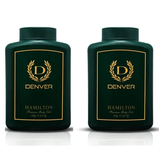 DENVER Hamilton Premium Body Talc - 100GM Each (Pack of 2) | Scented Talcum