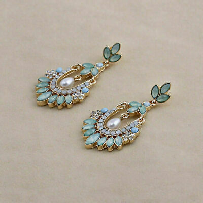 Glamour Chandelier Opal Stone Crystal Women Earrings Dangle Art Deco Gatsby Old