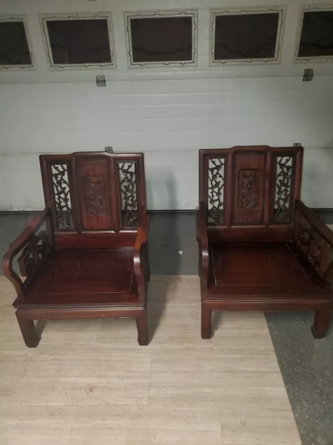 Pair Of Antique Hand Carved Chinese Chairs LOCAL PICKUP ONLY Danielson Ct