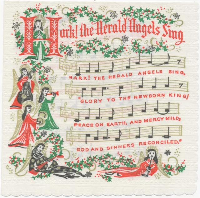 1950s Unused Paper Napkin Hark The Herald Angels Sing Music And Lyrics