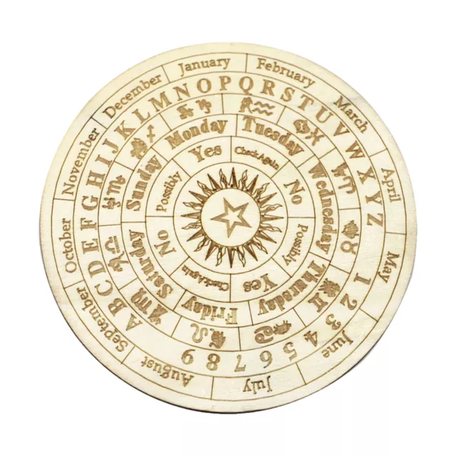 Engraved Wooden Pendulum Divination Board with Months, Star Signs, Letters etc