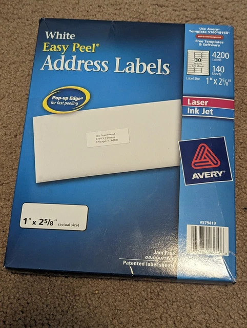Avery (579419 ) Easy Peel Address Labels 4200ct - 1" x 2 5/8" - 140 Sheets NEW