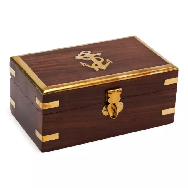 Scatola in legno naturale 14x8x6,5 cm con ottone scatola in legno decorata decorazione marittima regalo
