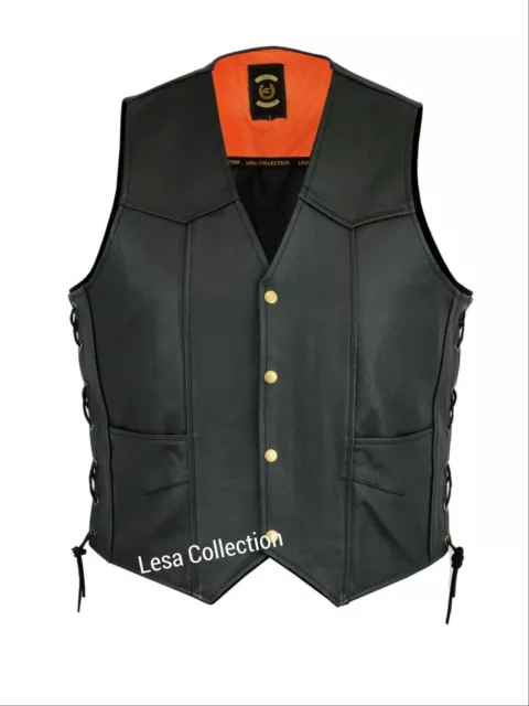 IN Pelle Moto Stile Biker Gilet Nero Lato Pizzo Up Canotta nw28