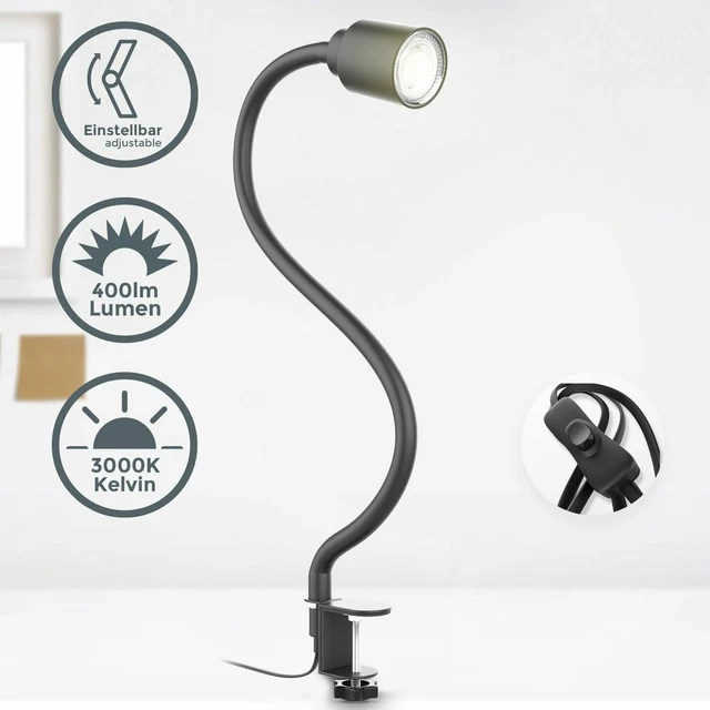Lampe De Bureau à Pince Avec Bras Flexible - 12 LED Dimmables (3 Niveaux) - Blanche - Certifiée CE Et RoHS