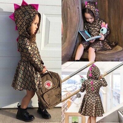 Toddler Kids Baby Girls Clothes Long Sleeve Party Dinosaur Dress Outfits Costume
