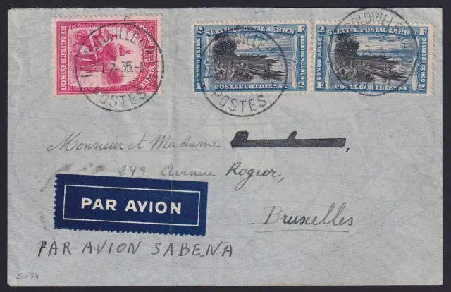 Belgian Congo 1935 Used stamps on Airmail cover cc LEO to Belgium...........S174