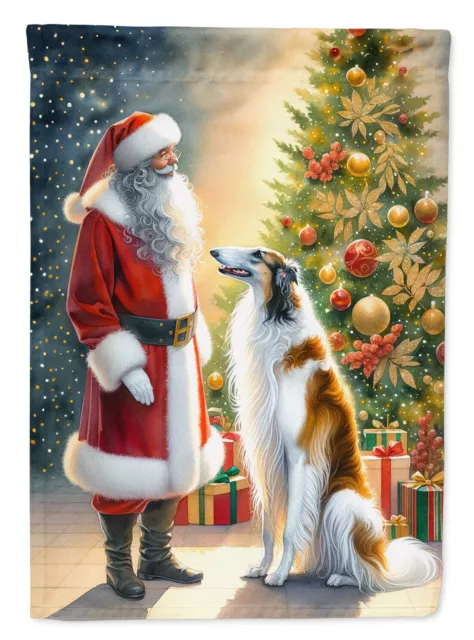 Borzoi and Santa Claus Flag Canvas House Size DAC4077CHF