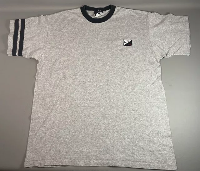 Vintage 90s Nike Golf Gray Ringer T Shirt Adult Large MADE USA Tee Embroidered