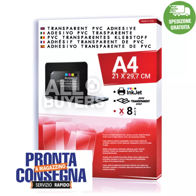 Fogli Carta Trasparente Adesiva A4 Per Stampa Inkjet Pvc Impermeabile Ufficio Rg