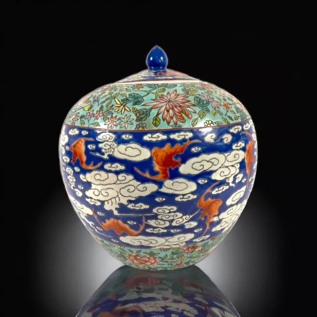 Grand pot à gingembre chinois en porcelaine polychrome travail moderne