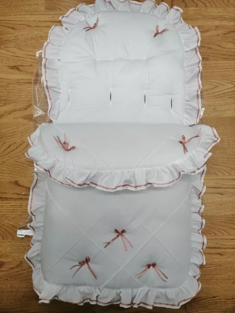 Baby Mädchen weiß/roségold Bandschleifen Fußmuff gemütliche Zehen Kinderwagen Buggy