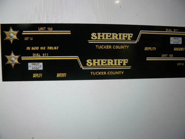 Tucker County Sheriff West Virginia Patrol Vehicle Decals 1:24