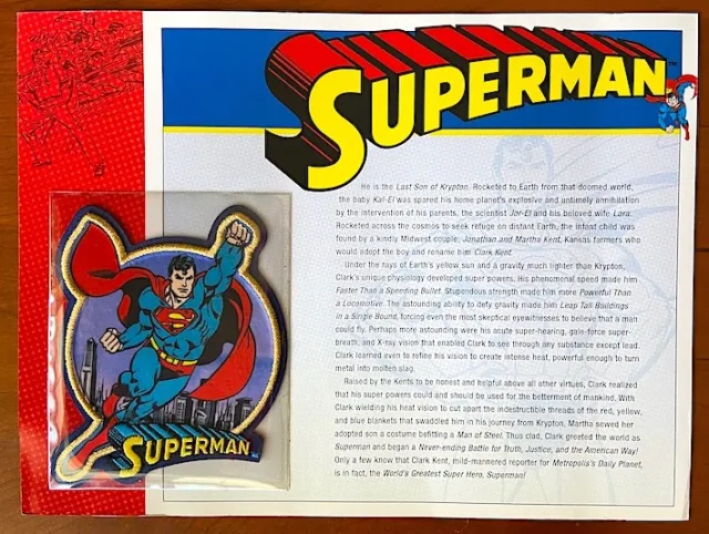 SUPERMAN PATCH on INFO CARD ~ from Willabee & Ward ~ DC COMICS PATCH COLLECTION