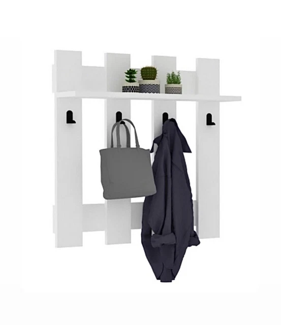 Appendiabiti Attaccapanni Porta Abiti Da Parete In Legno Colore Bianco C Mensola