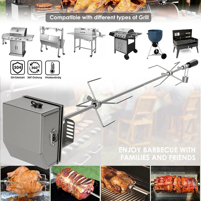 BBQ Grillspieß mit Edelstahl Motor 137-142cm Drehspieß Gasgrill Automatisch DHL 8