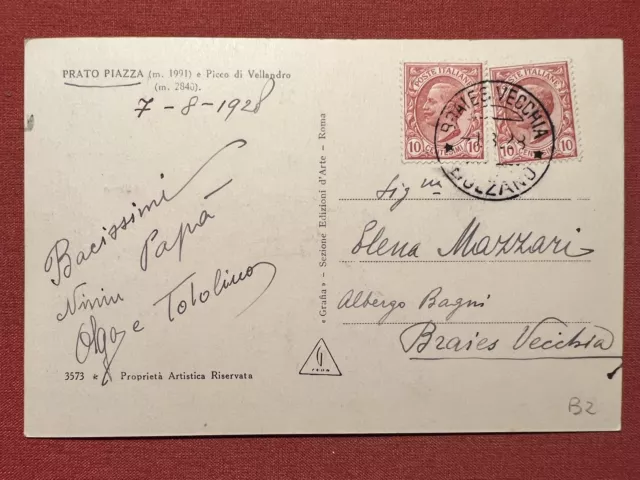 Cartolina - Prato Piazza e Picco di Vallandro ( Bolzano ) - 1928 2