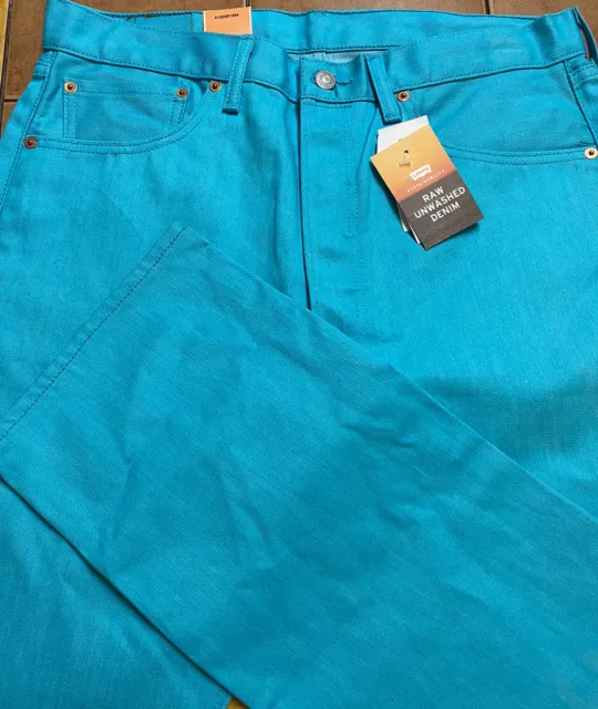 NEW Premium Levis 501 Jeans Original Shrink to Fit Raw Denim Aqua Blue 30 x 32